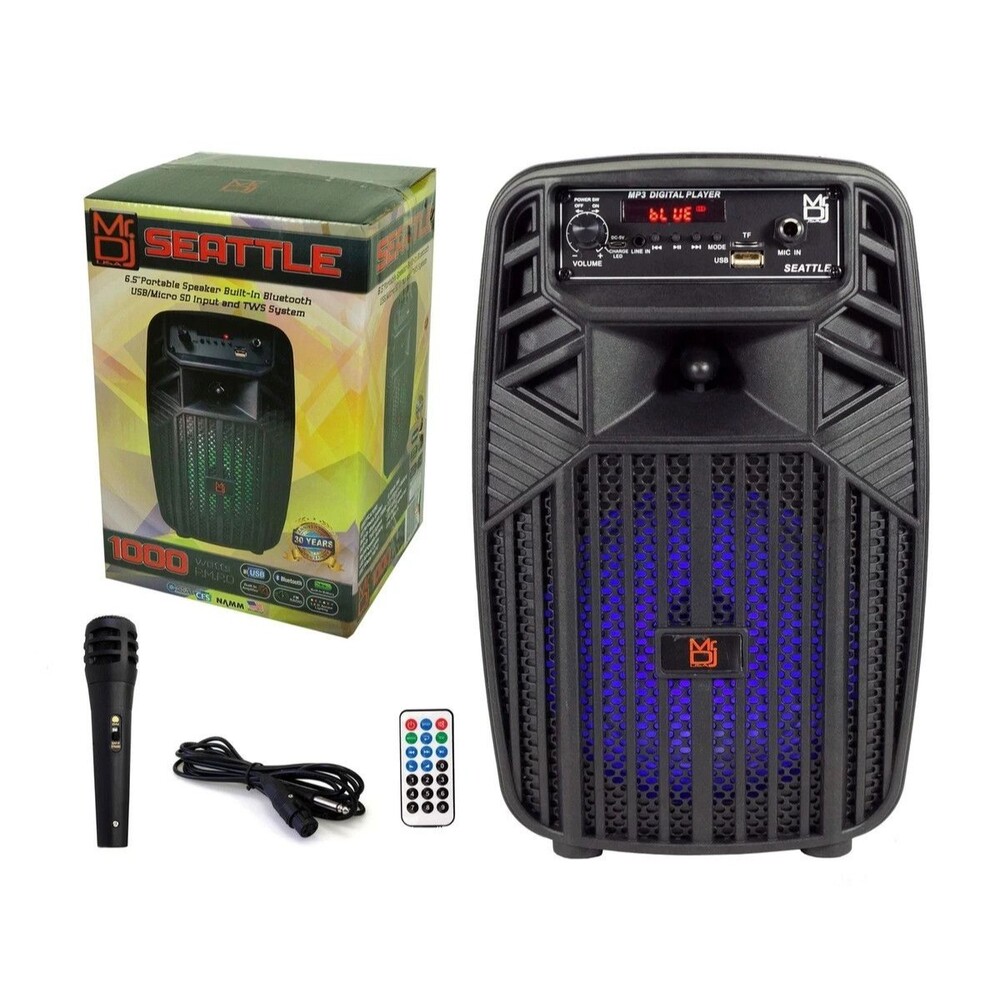 MR DJ SEATTLE 6.5" Portable Active Speaker With Rechargeable Battery 1000W